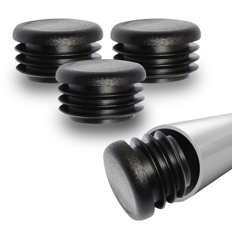 Prescott Plastics 1" (25.4mm) Outer Diameter Ribbed Plastic Hole Plugs, Round Black Metal Tubing End Caps, StrongFurniture Leg Inserts, Impact & Weather Resistant, Made in The USA - 4 Pack - Image 1